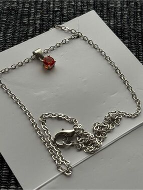 EFFY Orange Solitaire Pendant Necklace 18” Silver Tone #4